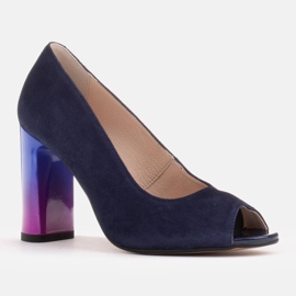 Marco Shoes 1100P sötétkék pumpák többszínű sarokkal 1