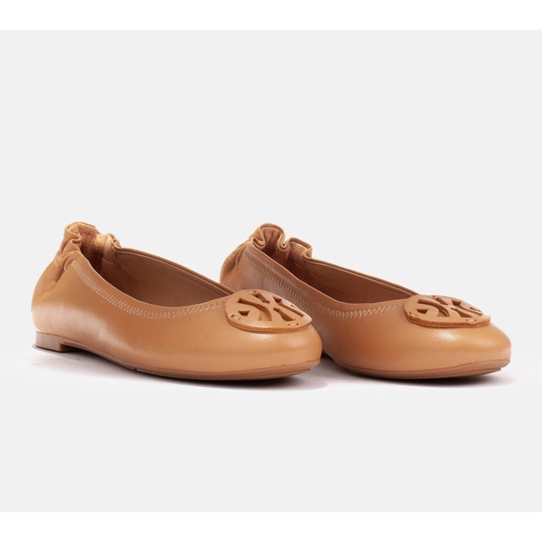 Marco Shoes Balerinák lapos bőr díszítéssel barna 1