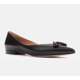 Marco Shoes Bőr balerinák dekoratív rojtokkal fekete 1