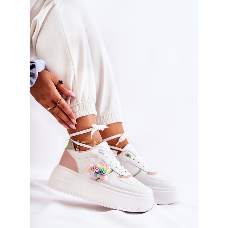 PS1 Női megkötött sportcipő, tornacipő, fehér és rózsaszín Manila 2