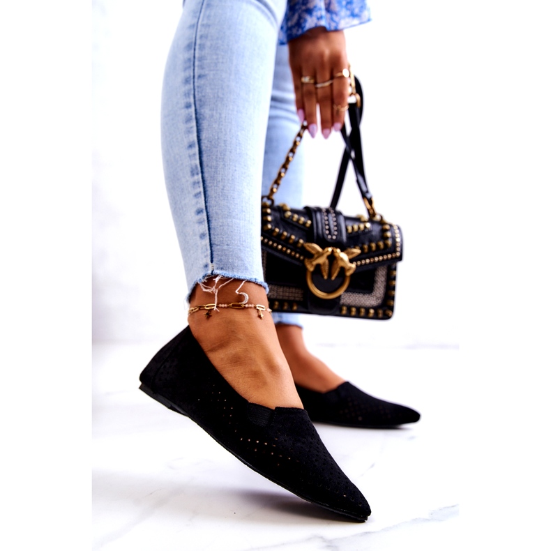 LU BOO Áttört női balerina fekete Rosario 1