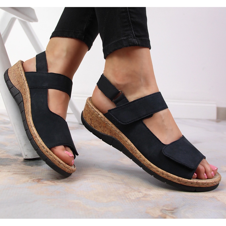 Bőr női szandál a éken Rieker V7170-14 sötétkék 1