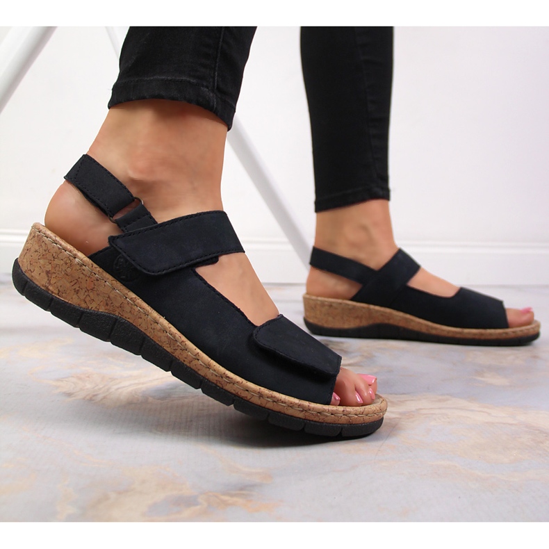 Bőr női szandál a éken Rieker V7170-14 sötétkék 2