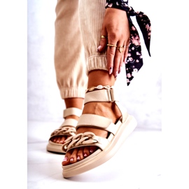 Bőr szandál lánccal La.Fi Beige Alissia bézs 1