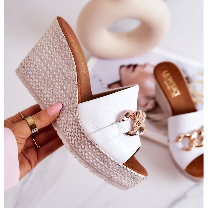 Lewski Shoes Bőr ékpapucs Lewski 3062 Fehér 4