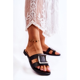 PG1 Női bőr papucs fekete Roysa díszítéssel 1