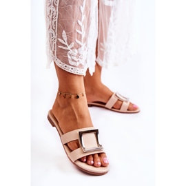 PG1 Női bőr papucs Nude Roys díszítéssel bézs 1