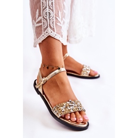 Klasszikus női szandál arany Florella díszekkel aranysárga 1