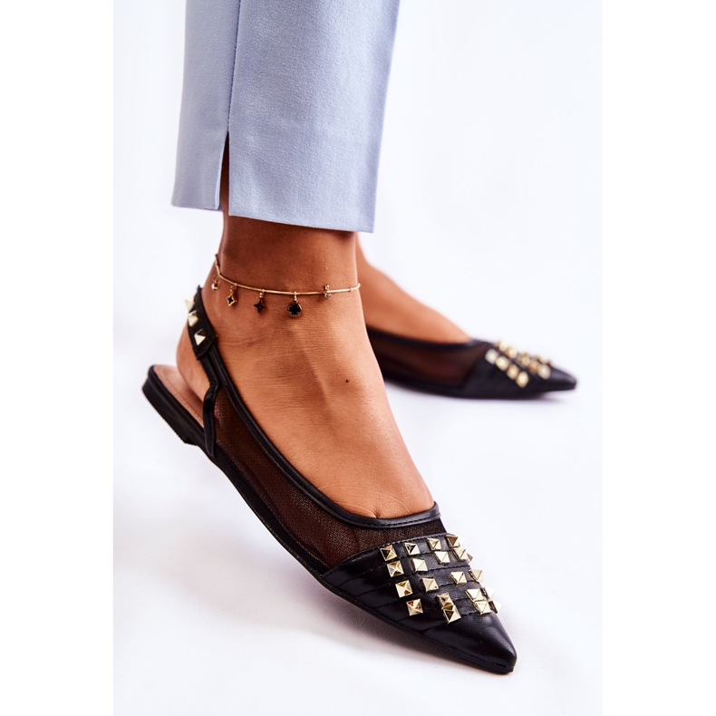 PG1 Női balerinák szegecsekkel, fekete Kinley 2