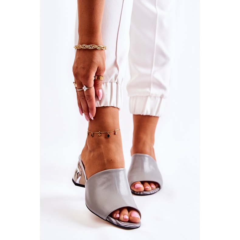 PA2 Bőr női papucs a sarkon, szürke Perry 1