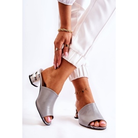 PA2 Bőr női papucs a sarkon, szürke Perry 2