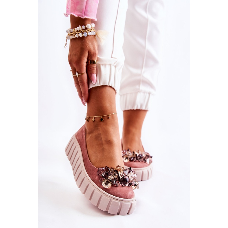 PA2 Velúr Balerinák Platformon Pink Ladette Dísz rózsaszín 1
