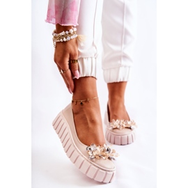 PA2 Bőr Balerinák Platformon Bézs Ladette Dísszel 1