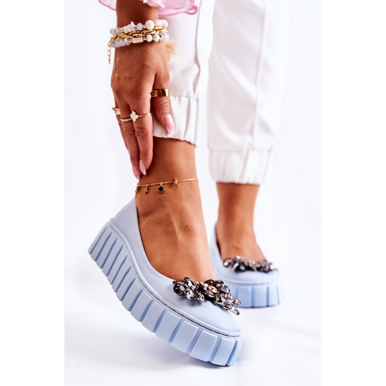 PA2 Bőr Balerinák A Platformon Egy Kék Ladette Dísz 2