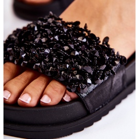 Női emelvényes papucsok díszítéssel, fekete 4