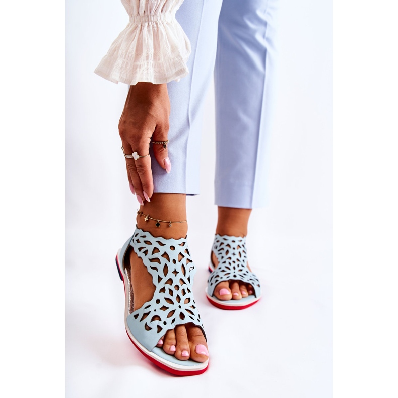 PA2 Bőr könnyű áttört szandál Világoskék Alima 1