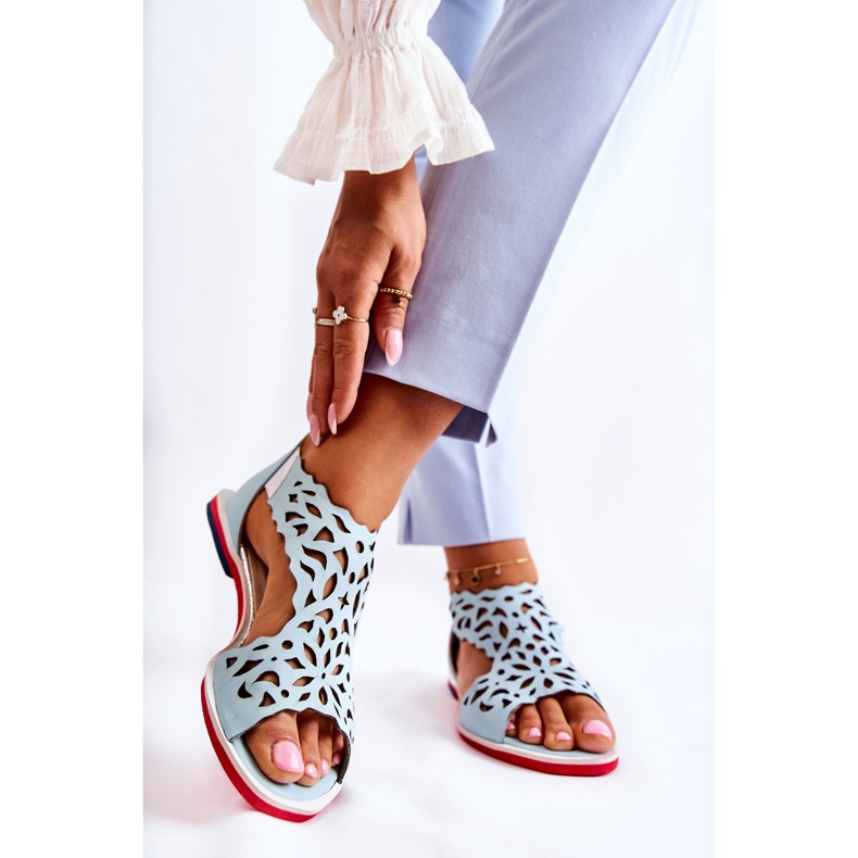 PA2 Bőr könnyű áttört szandál Világoskék Alima 2