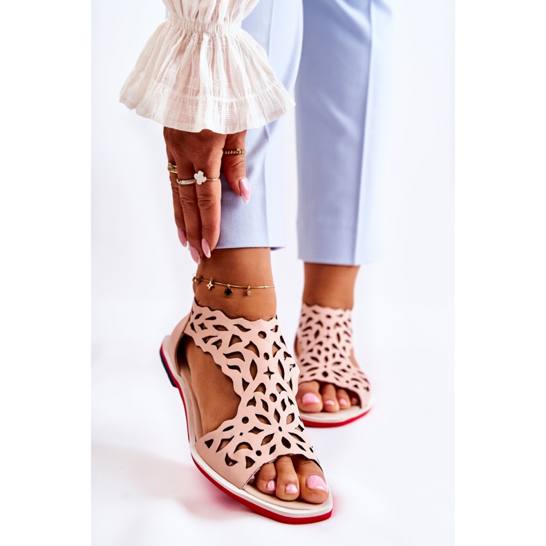 PA2 Bőr világos rózsaszín áttört szandál Alima 1