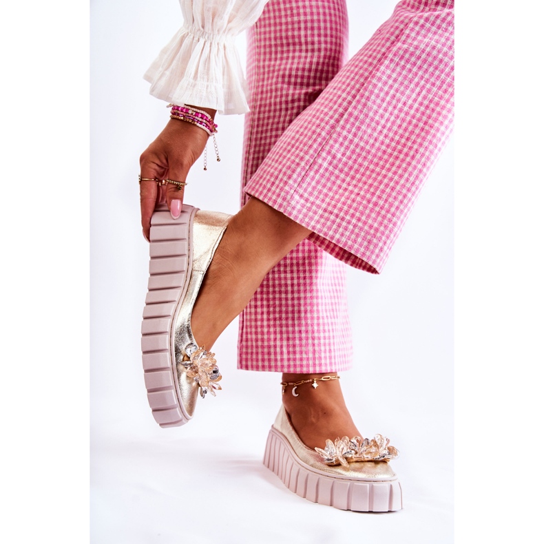 PA2 Bőr Balerina Platform Arany Ladette Dísz aranysárga 2