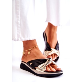 PE1 Kényelmes bőr női papucs fekete és arany Neyla aranysárga 1