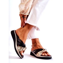 PE1 Kényelmes bőr női papucs fekete és arany Neyla aranysárga 2