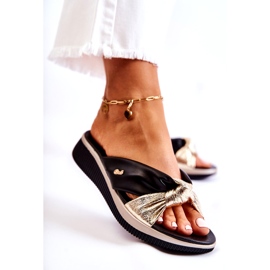PE1 Kényelmes bőr női papucs fekete és arany Neyla aranysárga 3