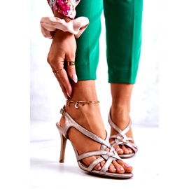 Bőr szandál magassarkú Laura Messi 2002 bézs és arany színben 1