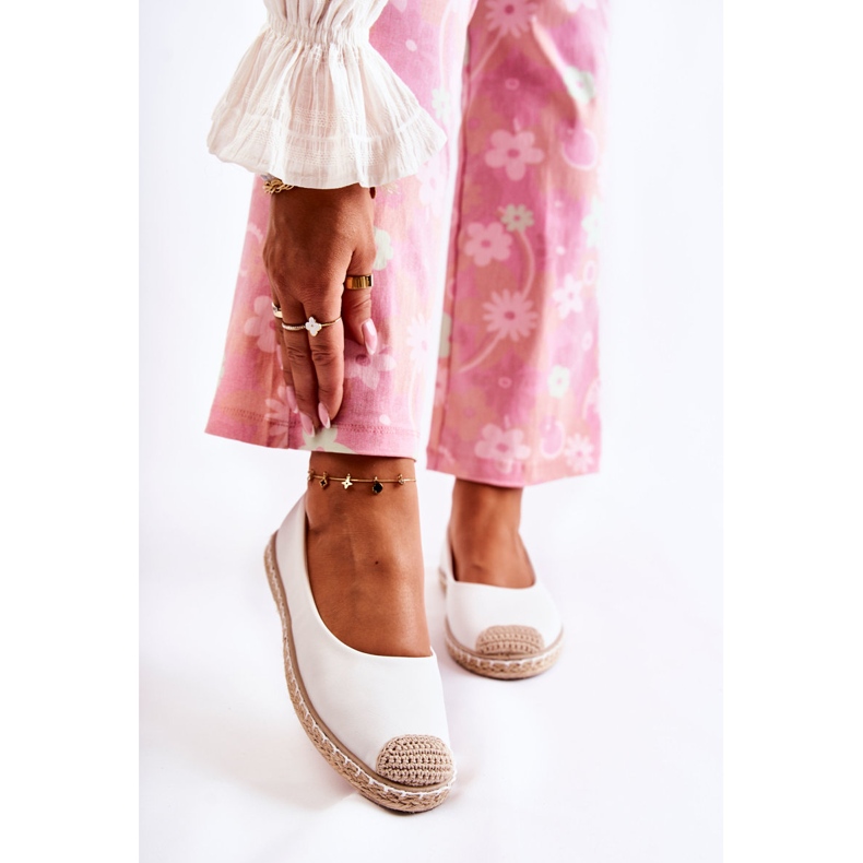 Klasszikus női fehér bőr Espadrilles Calabria bézs 1