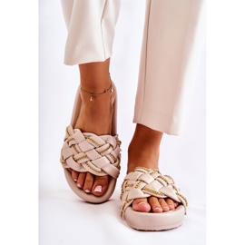 PS1 Bézs színű női bőrpapucs lánccal 1