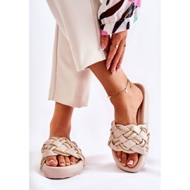 PS1 Bézs színű női bőrpapucs lánccal 2