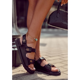 S.Barski Női bőr szandál fekete Halis díszítéssel 2