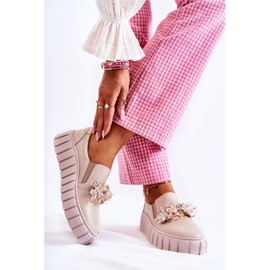 PA2 Bézs Mirana díszítésű női bőr tornacipő 2