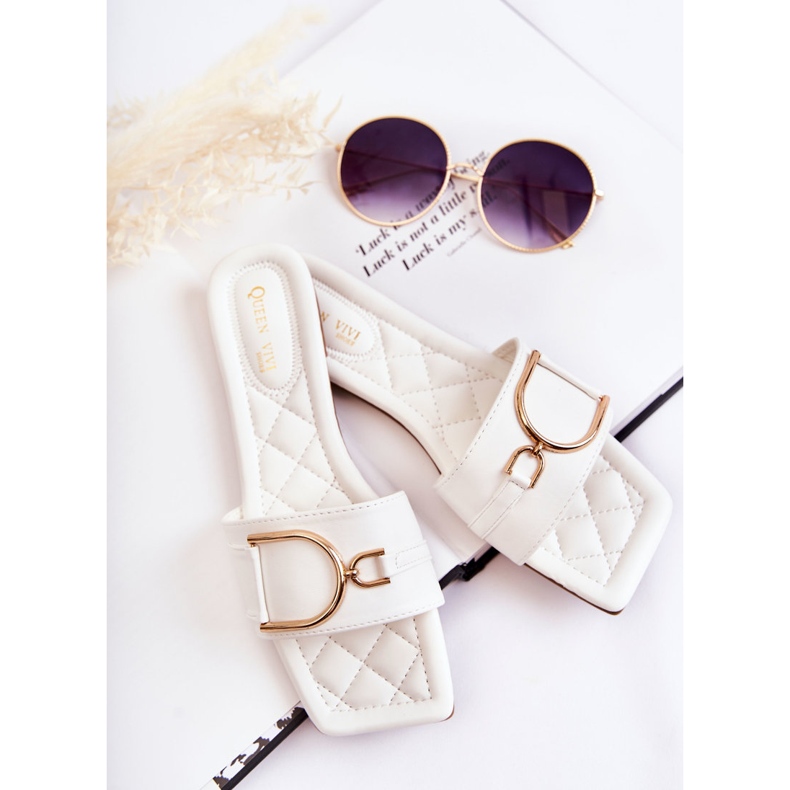 PG2 Klasszikus női bőr papucs fehér Shilla díszítéssel aranysárga 1