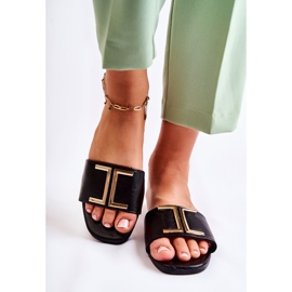 PG1 Klasszikus női bőrpapucs fekete maren díszítéssel 1