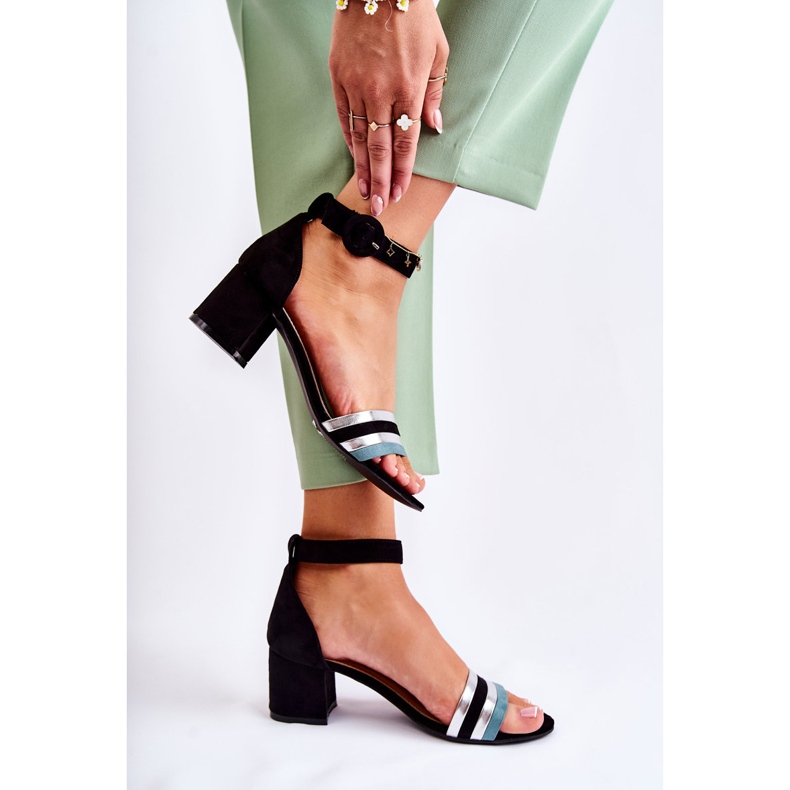 PG1 Divatos Velúr Szandál Alacsony Sarkú Fekete Nallia kék ezüst 2