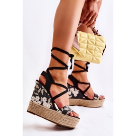 WS1 Divatos megkötött fekete ékszandál Recife 1