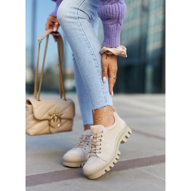 S.Barski Női velúr fűzős cipő, bézs 1