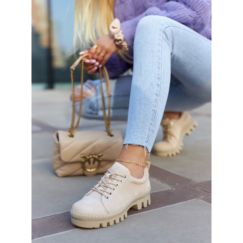 S.Barski Női velúr fűzős cipő, bézs 3