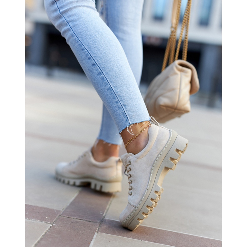 S.Barski Női velúr fűzős cipő, bézs 2