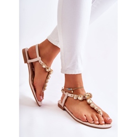PG2 Női szandál papucs, dekoratív övvel, bézs színű Juliana 2