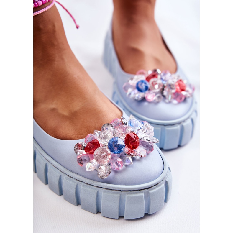 PA2 Bőr Balerinák Egy Platformon Színes Kék Ladette Dekorációval 1