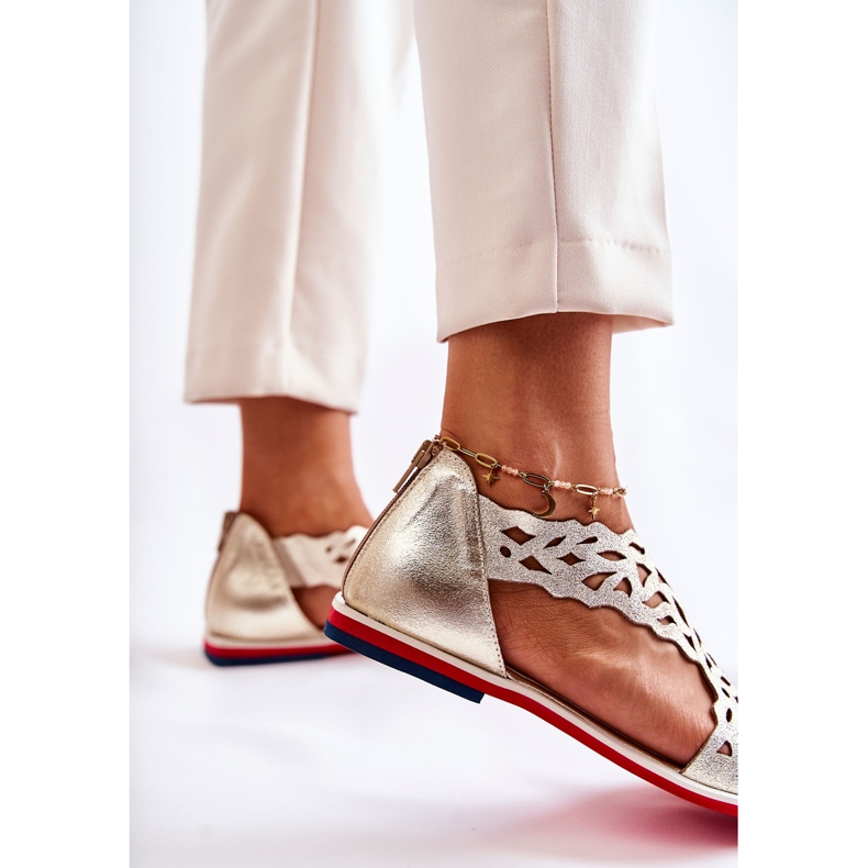 PA2 Bőr könnyű áttört szandálok Arany Alima aranysárga 2