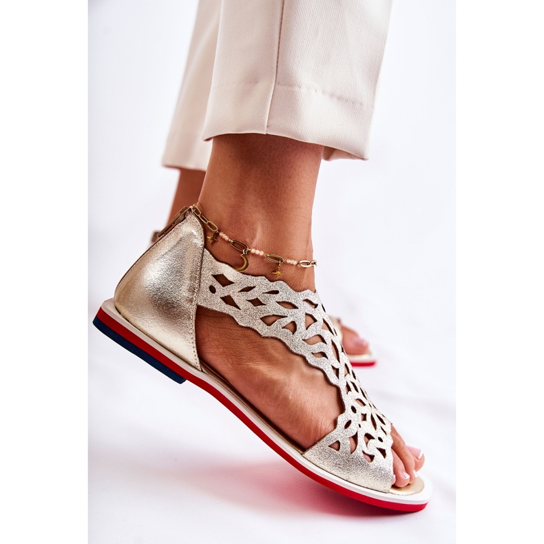 PA2 Bőr könnyű áttört szandálok Arany Alima aranysárga 1