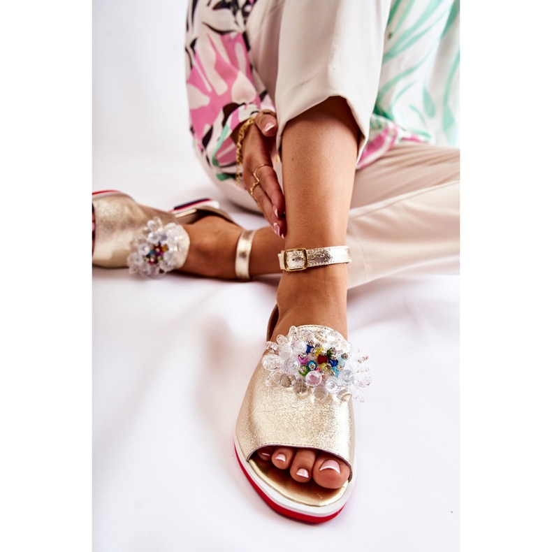 PA2 Női bőr szandál arany Nevassa díszítéssel aranysárga 1