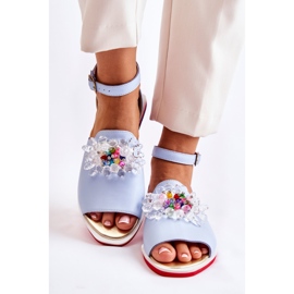 PA2 Női bőr szandál kék Nevassa díszítéssel 2