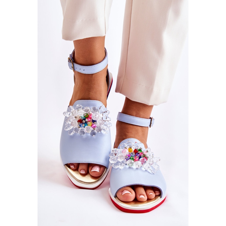 PA2 Női bőr szandál kék Nevassa díszítéssel 2