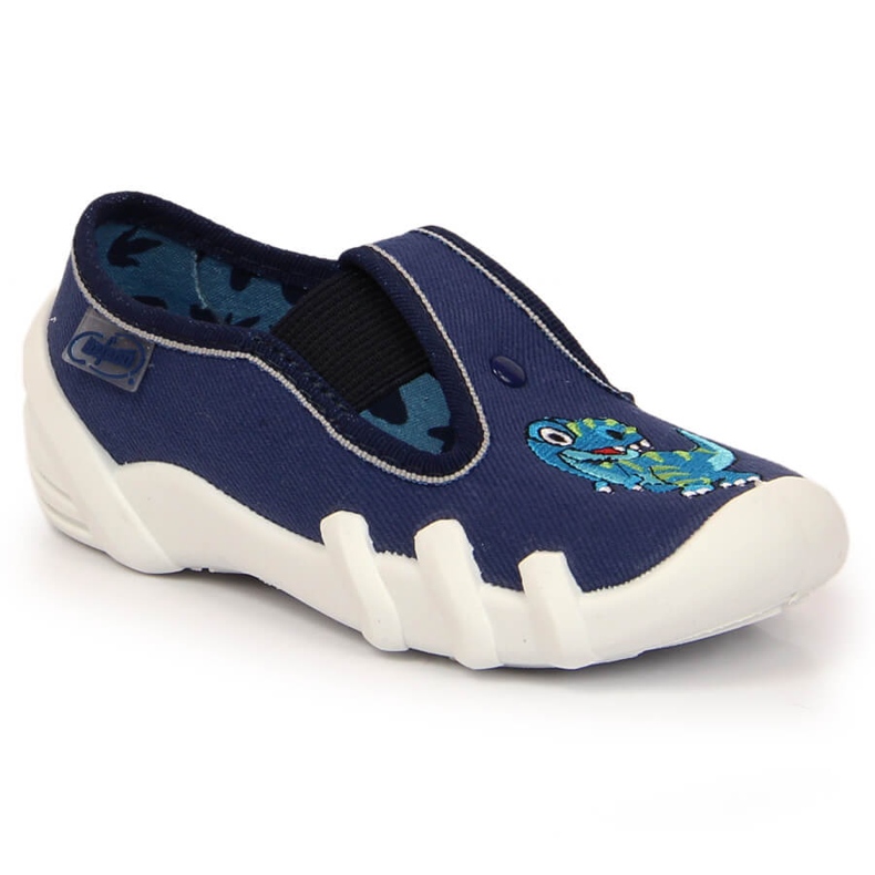 Fiú papucs gumiszalaggal, dinoszaurusz csúccsal a sötétkék Befado-n 2