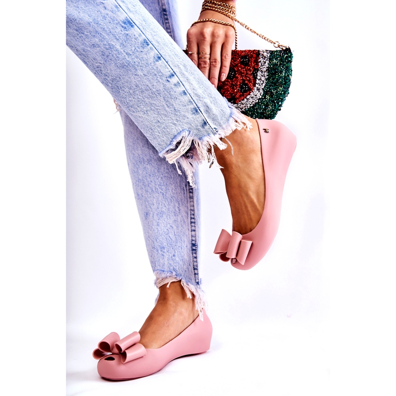 PH1 Női gumi balerinák masnival, rózsaszín virággal 3