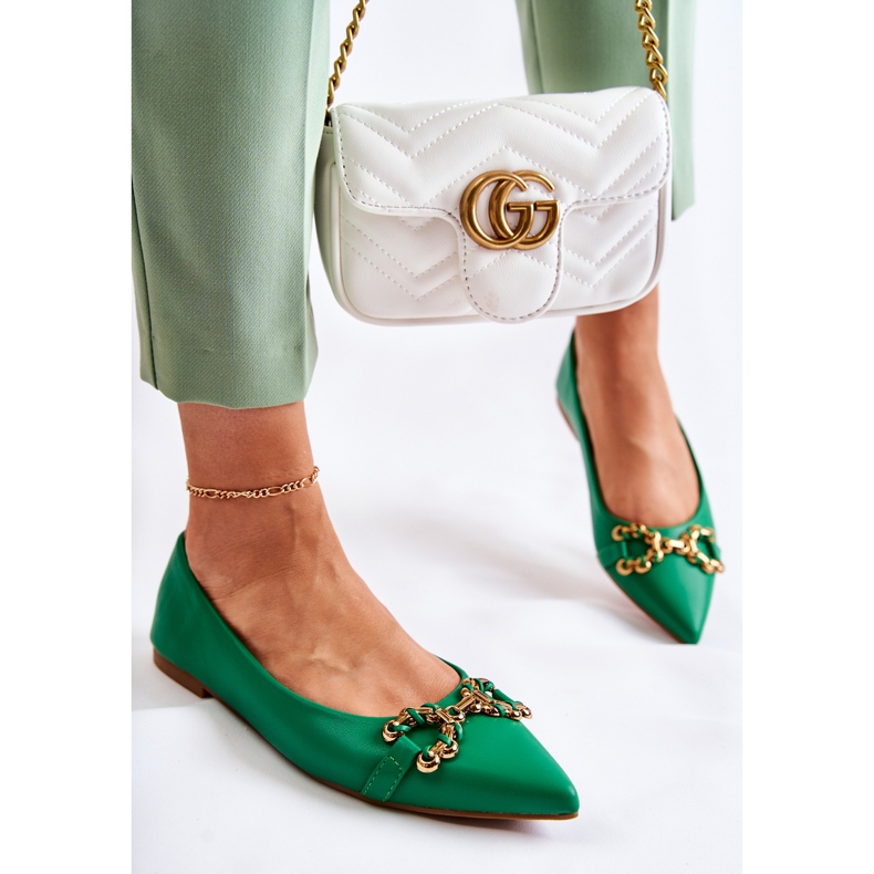 WS1 Spitz női balerinák zöld Carlos díszítéssel 2