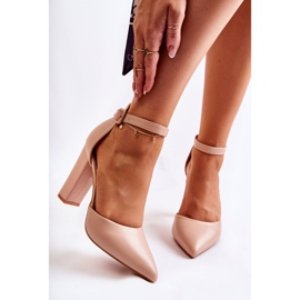 WS1 Bőr Pumpák Egy Magas Posta Bézs Salira 1